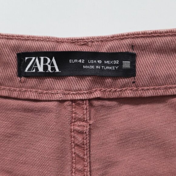 Zara Denim Pants Womens 10 Coral Barrel Leg Cotton Slouchy Marsala Boho Hippie - Picture 3 of 16